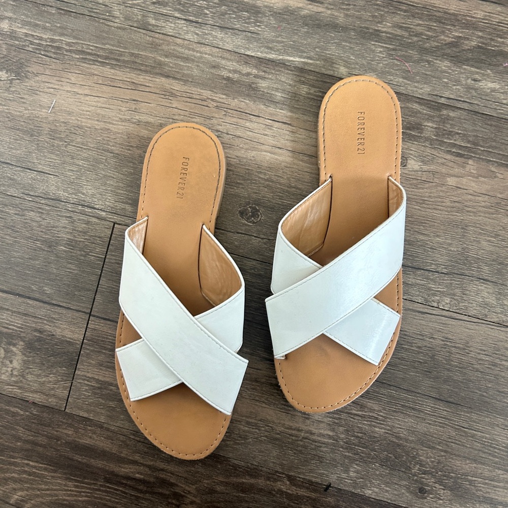 White slip on sandals